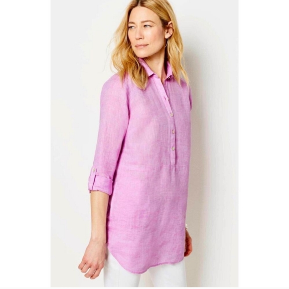 J. Jill Tops - J Jill Love Linen Top Roll Tab Popover Lilac Purple Pink Sz Medium
